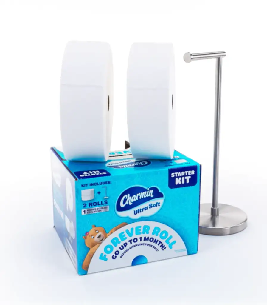 Charmin Ultra Soft Toilet Paper, Forever Roll Starter Kit, 1 Holder, 2 Rolls, 2-Ply Bath Tissue