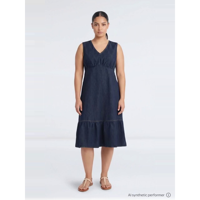 thumbnail enriched-apparel-video image 2 of Time and Tru Women's Sleeveless Denim Dress with Ruffle Hem, XS-XXXL, 2 of 5
