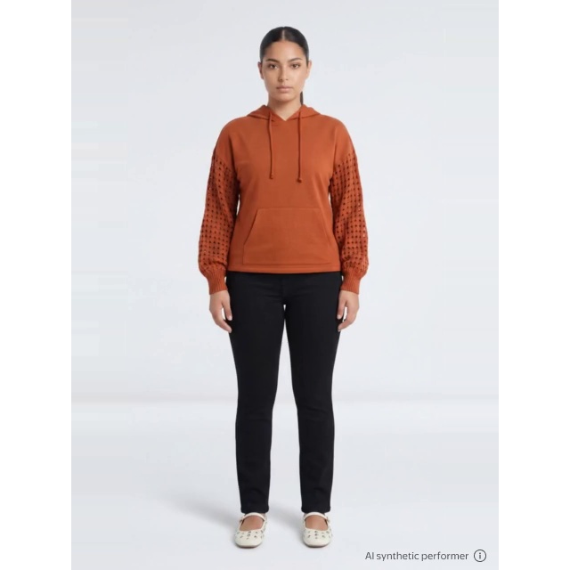 thumbnail enriched-apparel-video image 2 of Time and Tru Women's and Women's Plus Fleece Hoodie with Crochet Long Sleeves, Sizes XS-4X, 2 of 6