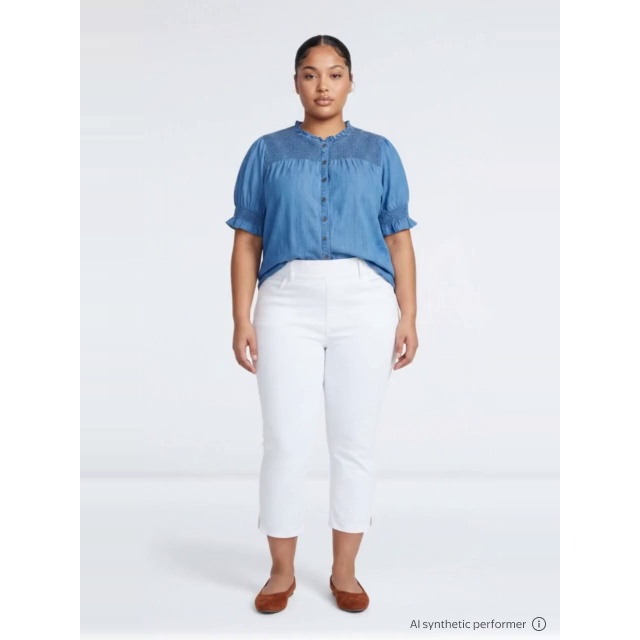 thumbnail enriched-apparel-video image 2 of Terra & Sky Women's Plus Size Pull On High Rise Capri Jeggings, 23" Inseam, Sizes 0X-4X, 2 of 6