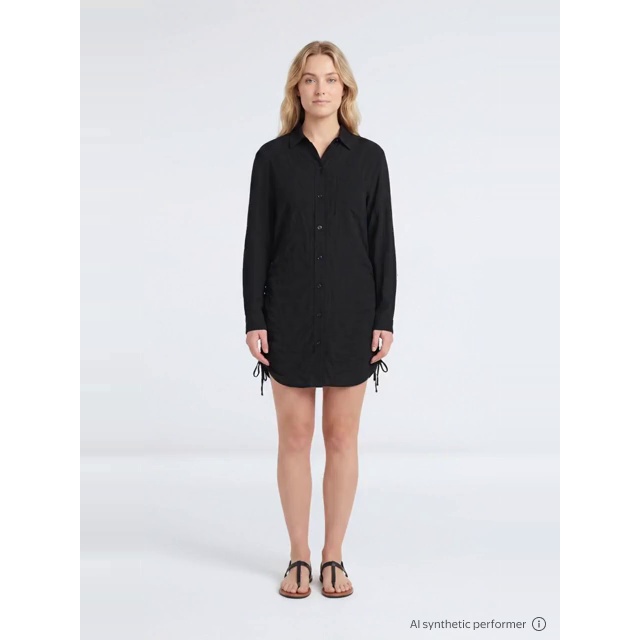 thumbnail enriched-apparel-video image 2 of Time and Tru Women's Essential Convertible Button Down Shirt Coverup, Sizes XS - 3X, 2 of 7