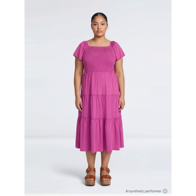 thumbnail enriched-apparel-video image 2 of Terra & Sky Women's Plus Size Square Neck Smocked Dress, Sizes 0X-4X, 2 of 5