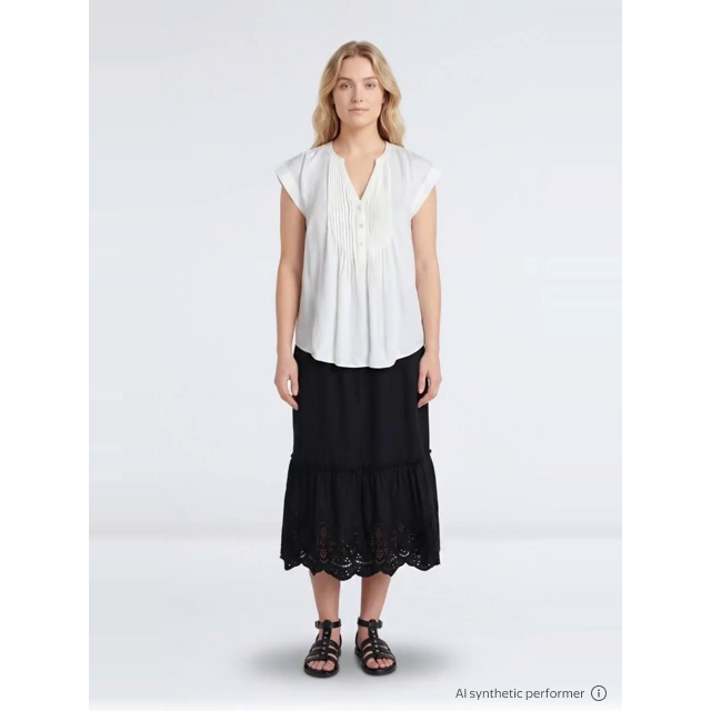 thumbnail enriched-apparel-video image 2 of Time and Tru Women's Cotton Eyelet Hem Midi Skirt, Sizes XS-XXXL, 2 of 7