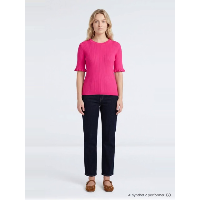 thumbnail enriched-apparel-video image 2 of Time and Tru Women's Ribbed Sweater with Flounce Sleeves, Midweight, Sizes XS-XXXL, 2 of 7