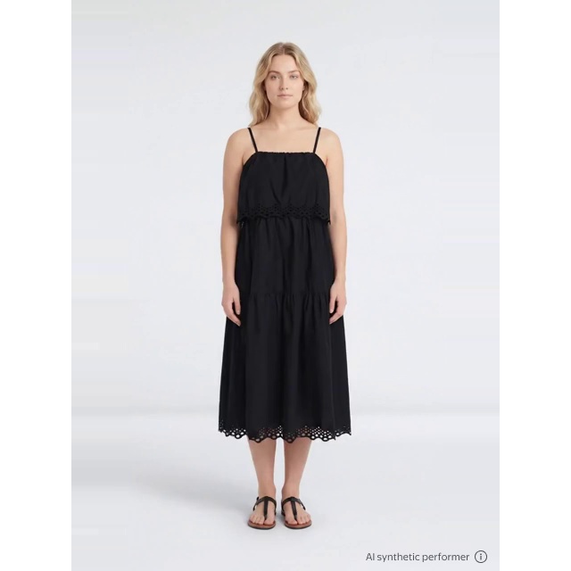 thumbnail enriched-apparel-video image 2 of Time and Tru Women's Sleeveless Cotton Midi Dress with Eyelet Trim, Sizes XS-4X, 2 of 5