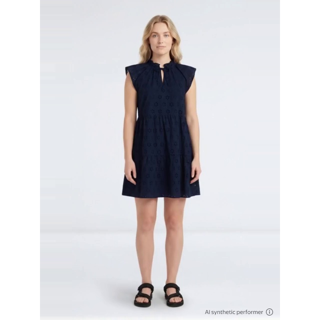 thumbnail enriched-apparel-video image 2 of Time and Tru Women's Eyelet Embroidery Cotton Mini Dress with Flutter Sleeves, Sizes XS-XXXL, 2 of 7