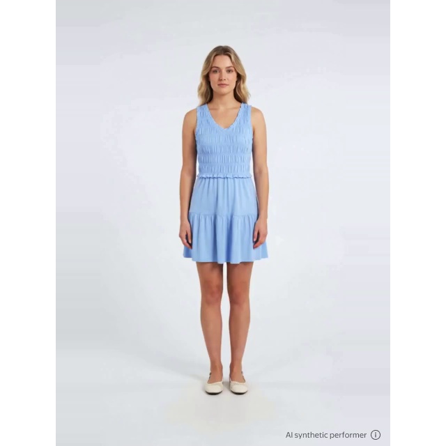 thumbnail enriched-apparel-video image 2 of Time and Tru Women's Smocked Sleeveless Mini Dress with Ruffle Trim, Sizes XS-XXXL, 2 of 7