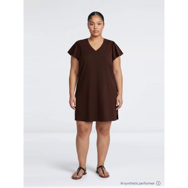 thumbnail enriched-apparel-video image 2 of Terra & Sky Women's Plus V-Neck Mini Dress with Flutter Sleeves, Sizes 0X-5X, 2 of 6