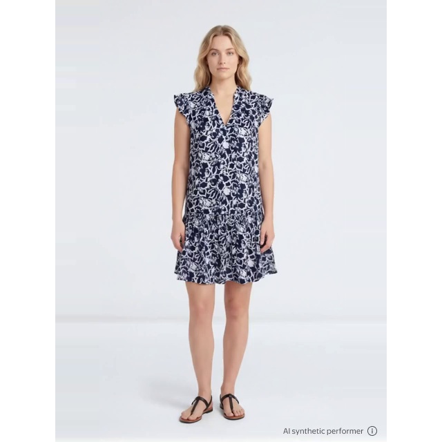 thumbnail enriched-apparel-video image 2 of Time and Tru Women's Double Cloth Mini Dress with Flutter Sleeves, Sizes XS-XXXL, 2 of 7