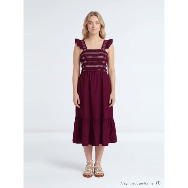 thumbnail enriched-apparel-video image 2 of Time and Tru Women's and Women's Plus Sleeveless Smocked Cotton Midi Dress, Sizes XS-4X, 2 of 6