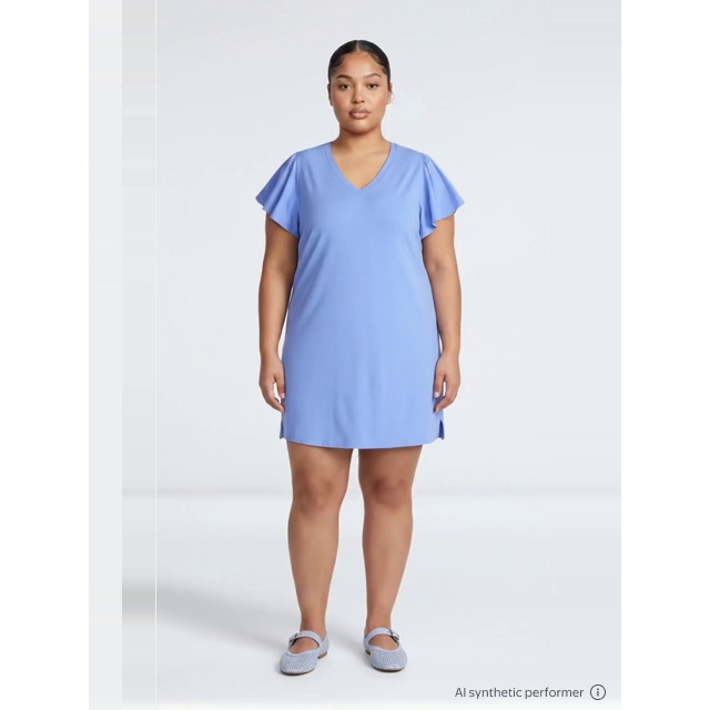 thumbnail enriched-apparel-video image 2 of Terra & Sky Women’s Plus V Neck Mini Dress with Short Flutter Sleeves, Sizes 0X-5X, 2 of 5