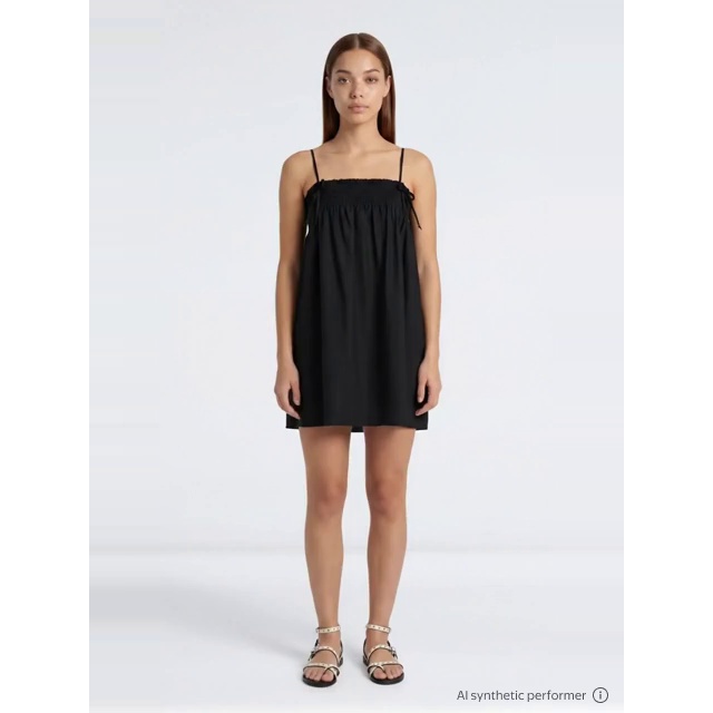 thumbnail enriched-apparel-video image 2 of No Boundaries Cotton Poplin Smocked Mini Dress with Tie Straps, Women's XXS-XXL, 2 of 6