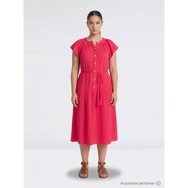 thumbnail enriched-apparel-video image 2 of Time and Tru Women's and Women's Plus Double Cloth Midi Dress, Sizes XS-4X, 2 of 6