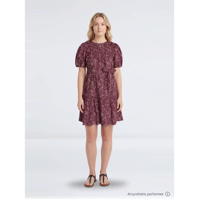 thumbnail enriched-apparel-video image 2 of Time and Tru Women's and Women's Plus Cotton Mini Dress with Puff Sleeves, Sizes XS-4X, 2 of 6