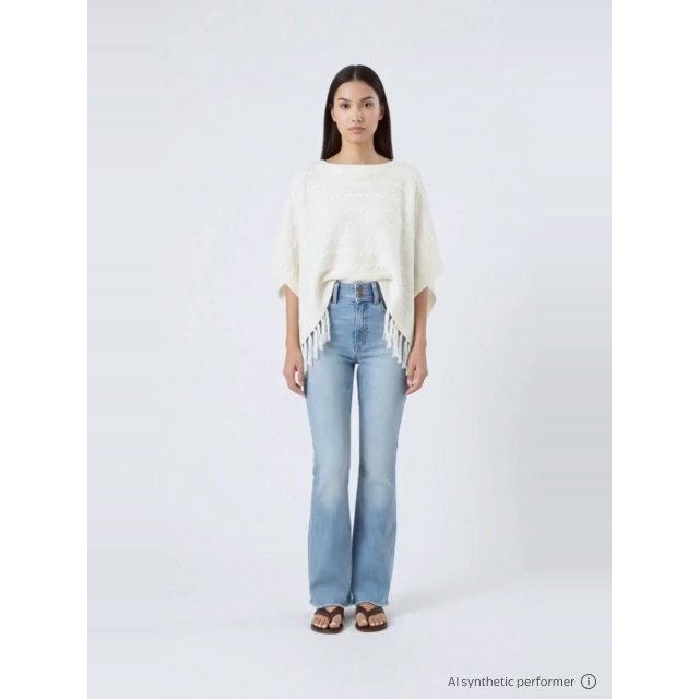 thumbnail enriched-apparel-video image 2 of No Boundaries Women's Midweight Sweater Poncho, Winter White, 2 of 6