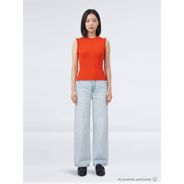 thumbnail enriched-apparel-video image 7 of Free Assembly Women's Ruffle Trim Pointelle Sweater Shell, Lightweight, Sizes XS-XXL, 7 of 7