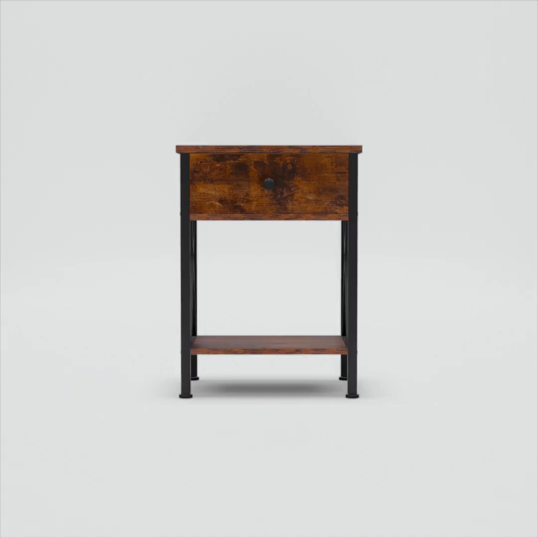 ZenStyle Set of 2 End Tables with Drawer, Shelf, X-Design Frame