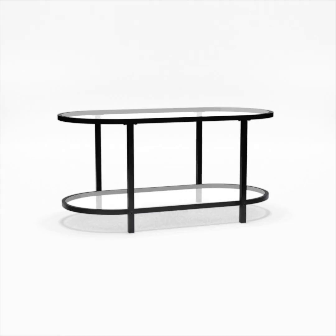 Ktaxon Rustic Coffee Table, Black Iron Frame, Tempered Glass Top