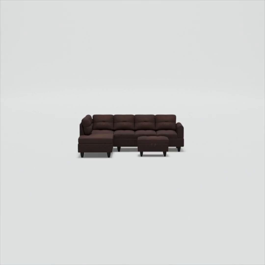 Hommoo Flannel 4-Seat Couch Sofa Set, L Shaped Couch Living Room