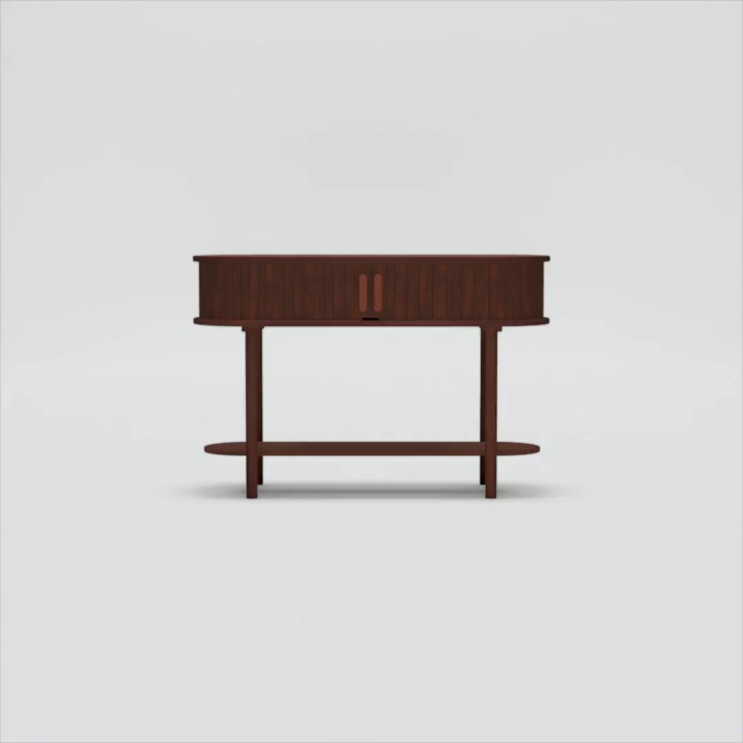 Wood Walnut Console Table with Door, 2-Tier Modern Sofa Table for
