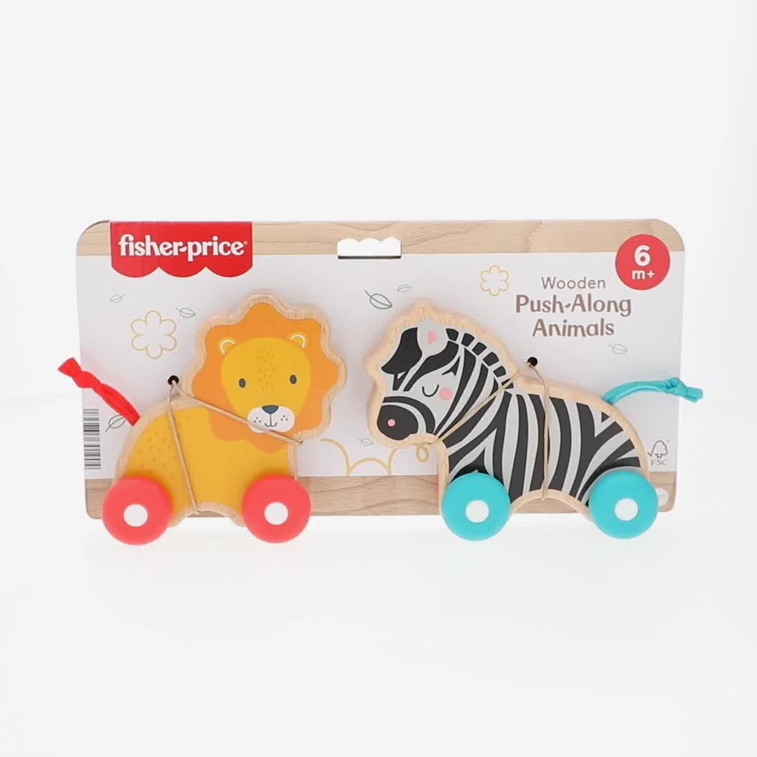 Fisher-Price Wooden Push Along Animals, Lion & Zebra Toy Vehicles