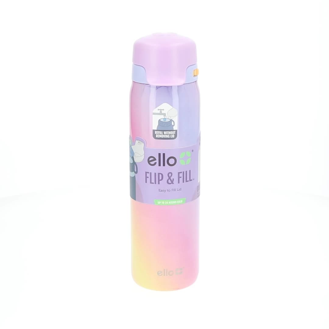 Ello Flip & Fill 22oz Insulated Stainless Steel Water Bottle, Leak