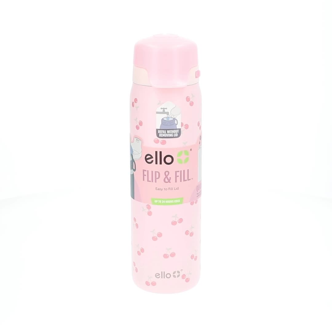 Ello Flip & Fill 22oz Insulated Stainless Steel Water Bottle, Leak