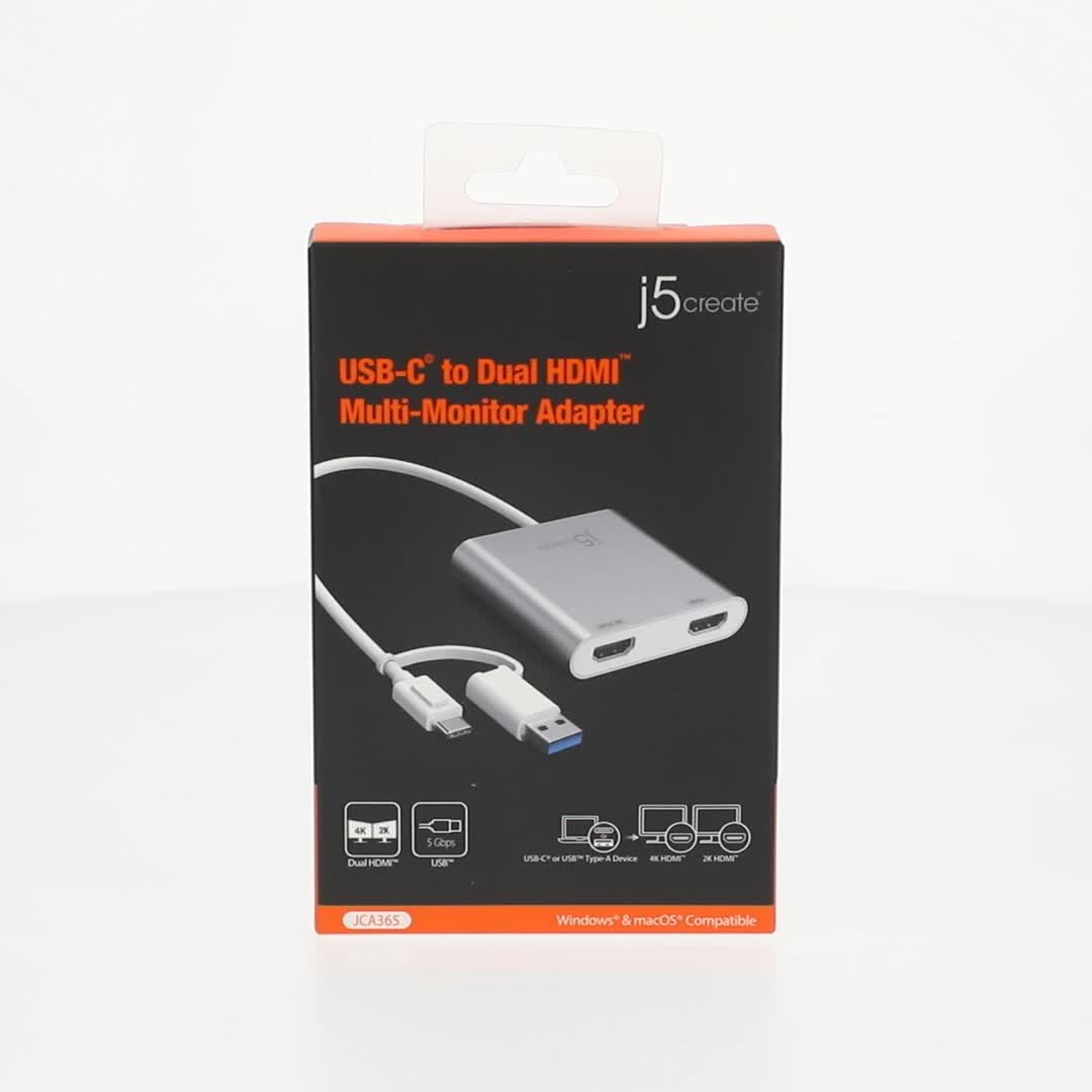 j5create, USB-C to Dual HDMI Multi-Monitor Adapter, 4K Resolutions
