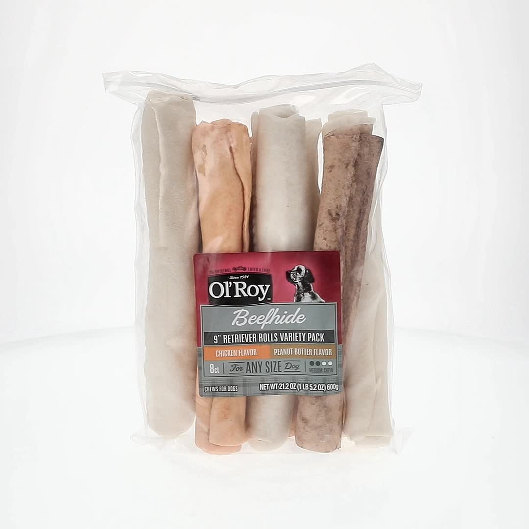 Ol' Roy Rawhide 9-inch Retrievers Multi-Flavored Chews for Dogs