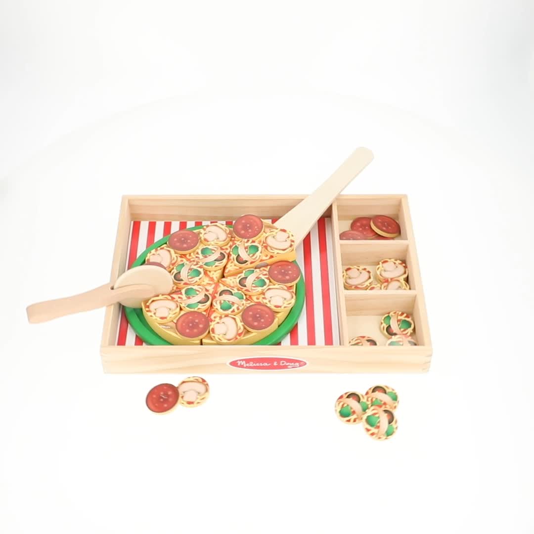 Melissa & Doug, Wooden Pizza Play Food Set, 36 toppings with 6