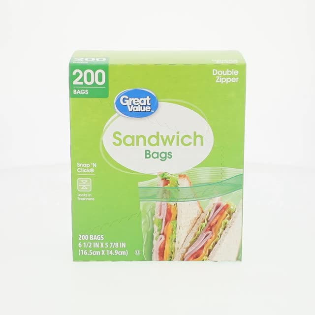 Great Value Double Zipper Sandwich Bags, 200 Count, 6.5x5.875 inch