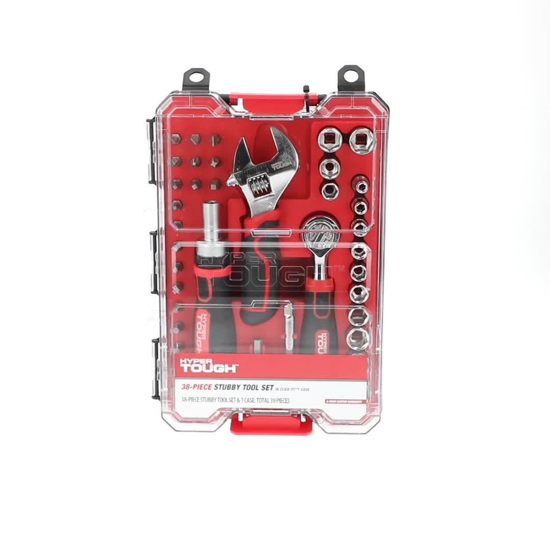 Hyper Tough Stubby Tool Set 38-Piece in Click Fit Case for