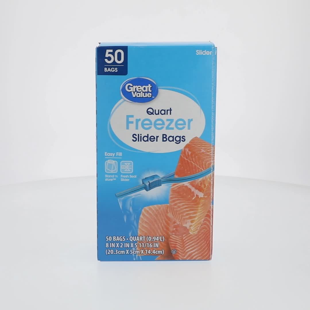 Great Value Freezer Guard Slider Zipper Bags, Quart, 50 Count