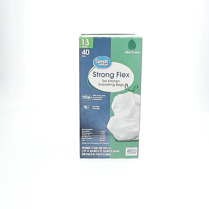 Great Value Strong Flex Tall Kitchen Drawstring Bags, Mint Scent
