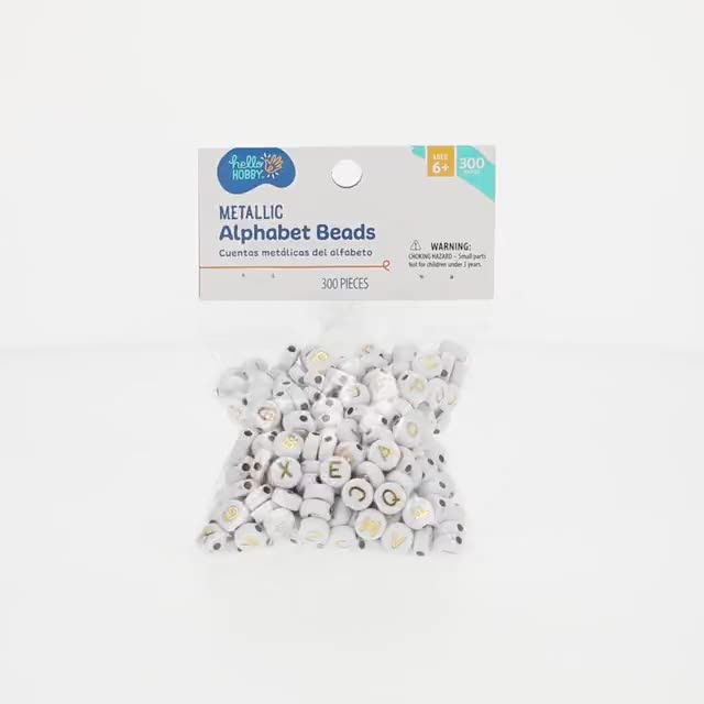 Hello Hobby White Plastic 9mm Metallic Letter Beads for Bracelets