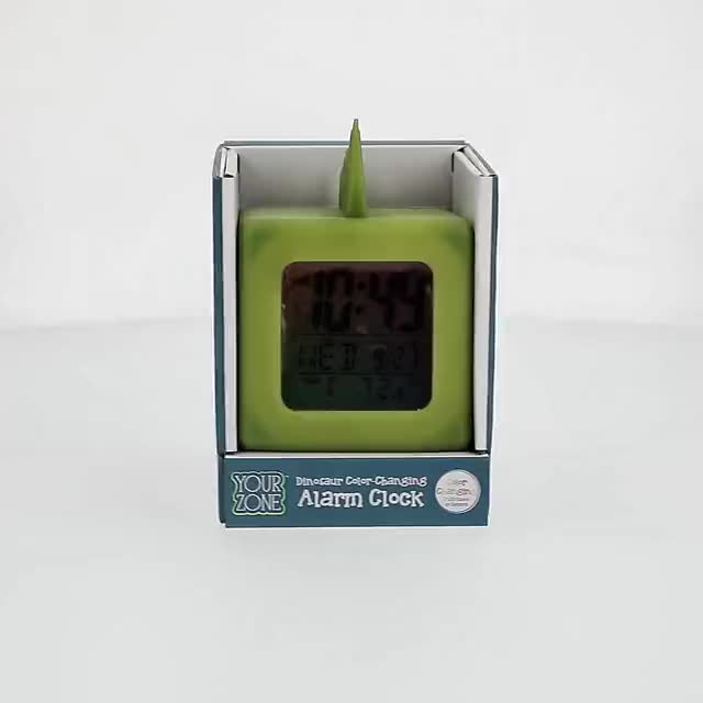 Your Zone LED Color Changing Green Dinosaur Alarm Clock Cube with