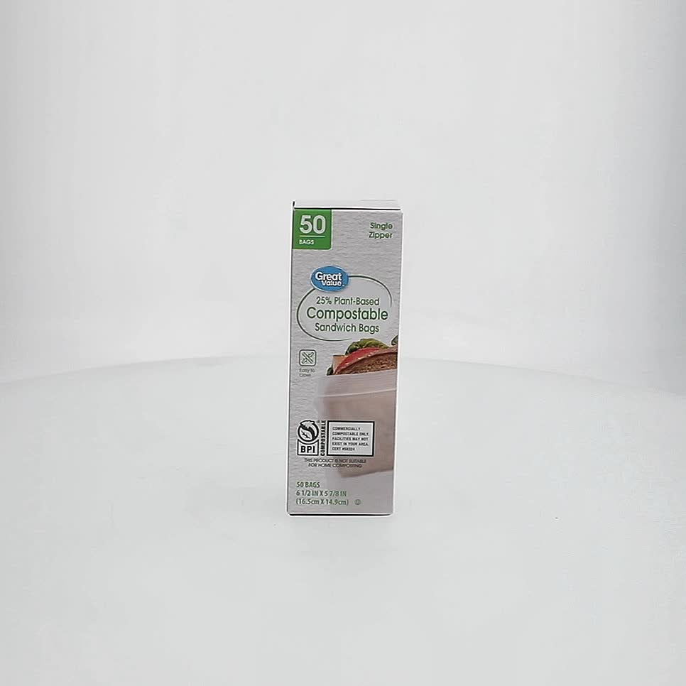 Great Value Plant-Based Sandwich Bags, 50 Count, Zipper Closure