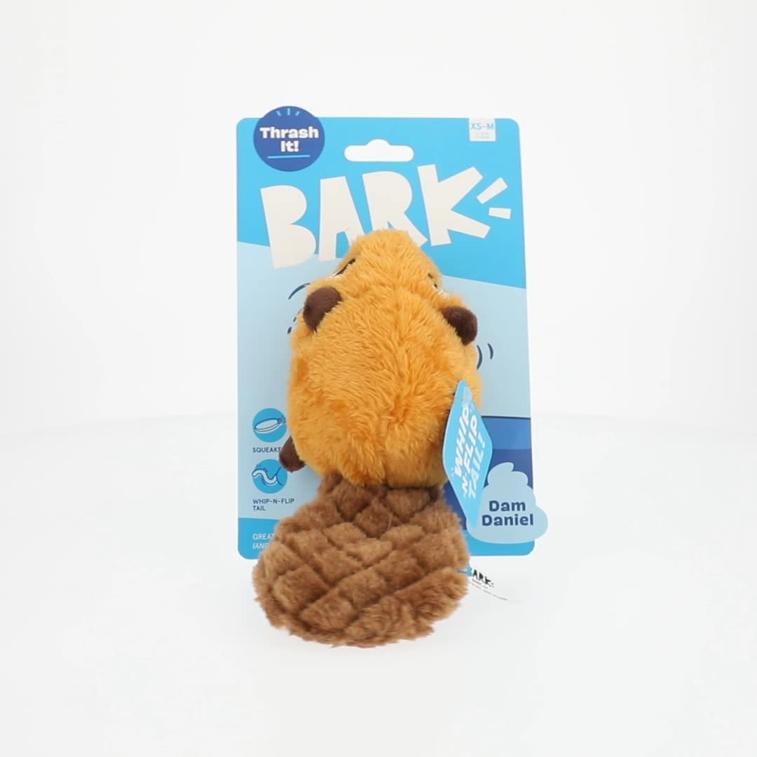 BARK Box Dam Daniel Beaver Squeaky Crinkle Plush Dog Toy, XS to