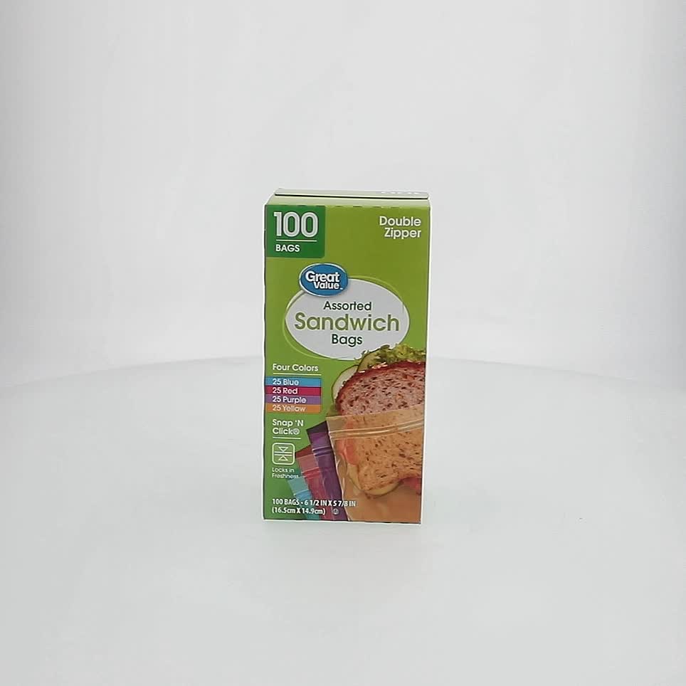 Great Value Double Zipper Sandwich Bags Assorted Colors 100 Count