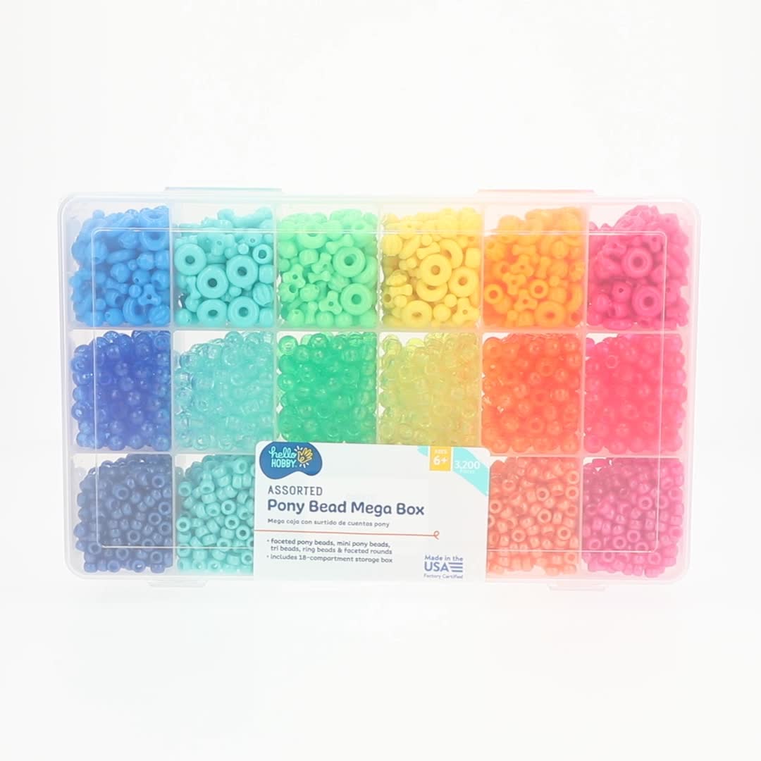 Hello Hobby Rainbow Bead Box 3200 Pieces with Assorted Shapes and