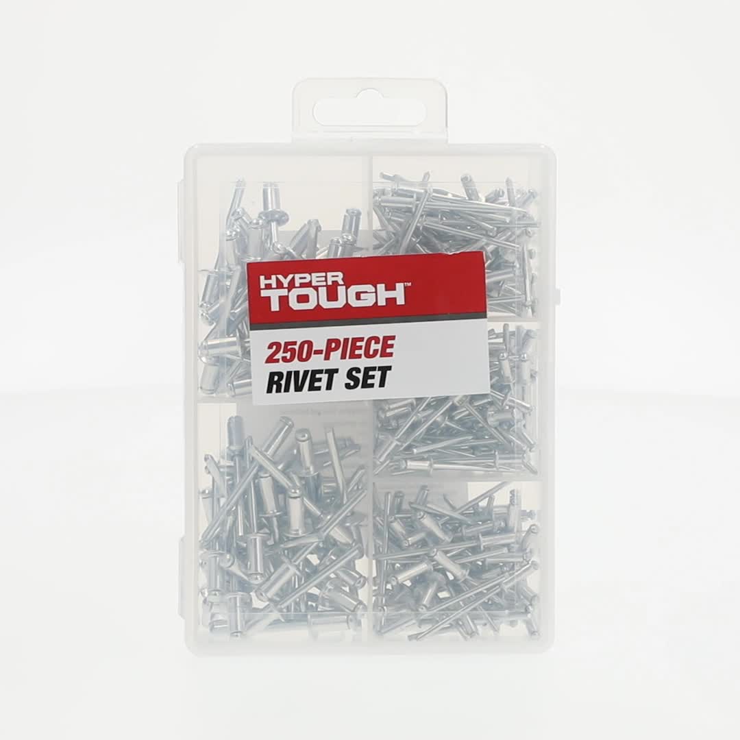 Hyper Tough Aluminum Rivets Assortment Kit 250 Pieces in Divided