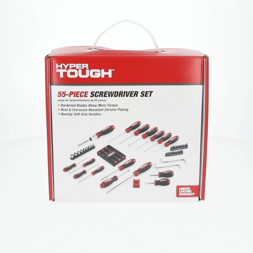 Hyper Tough Screwdriver Set 55 pcs with Hardened Blades Soft-Grip