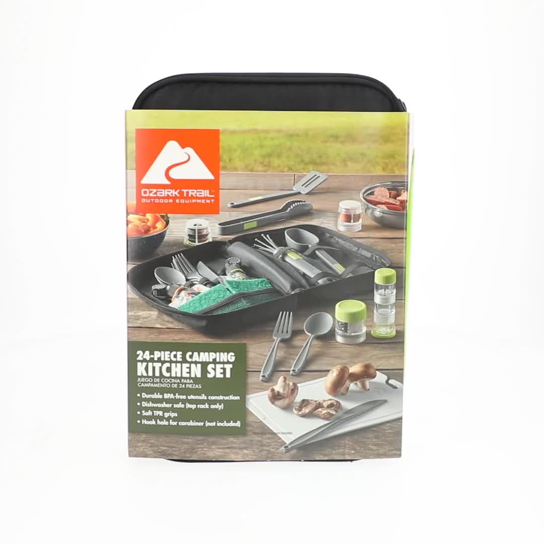 Ozark Trail Camping Kitchen Set 24-Piece with Utensils, Travel Bag
