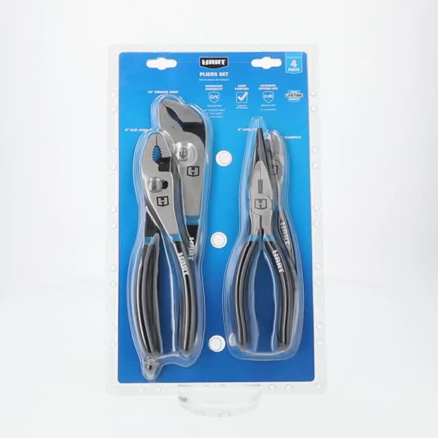 HART 4-Piece Pliers Set, Rubber Handles, 10 HART 4-Piece Pliers Set, Rubber Handles, 10