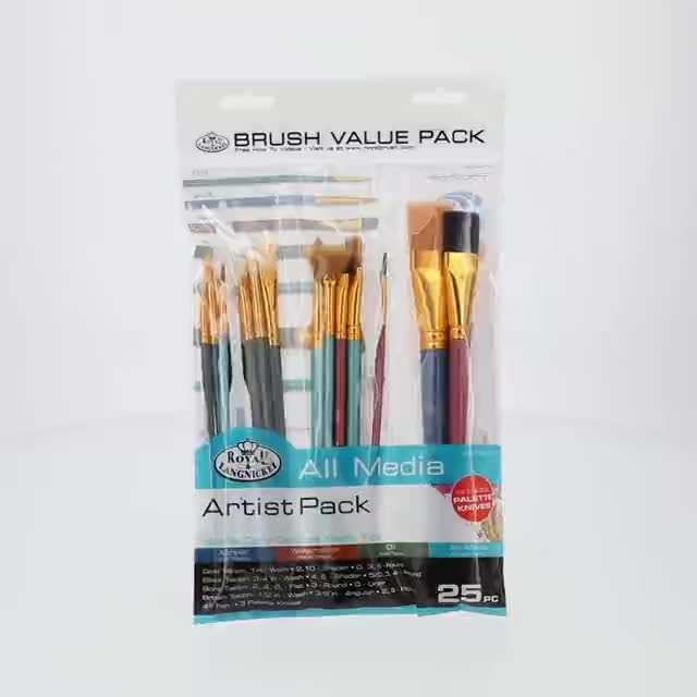 Royal & Langnickel Assorted Shapes All Media Taklon Art Brushes 25